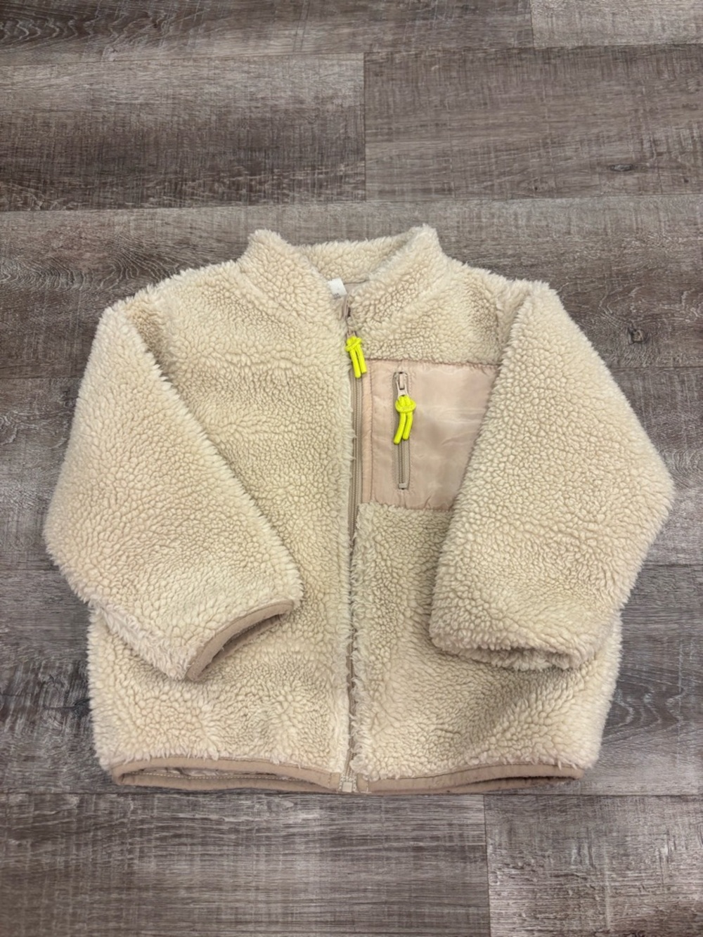 H&M Cream Sherpa Puffer Jacket with Neon Zip Pulls